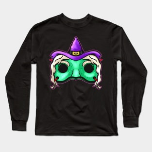 Evil Green Witch With Hat Mask Costume For Halloween Long Sleeve T-Shirt